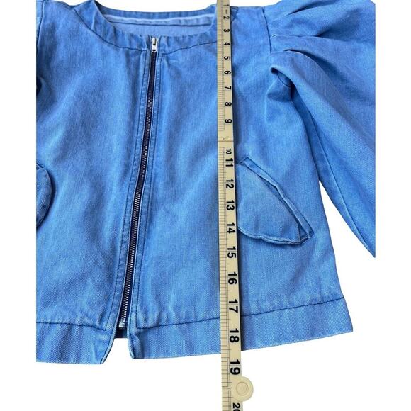 Nikolia Kids Puff Sleeve Denim Bomber Jacket Light Blue Cotton Zip - 9-10 Years - Picture 8 of 11
